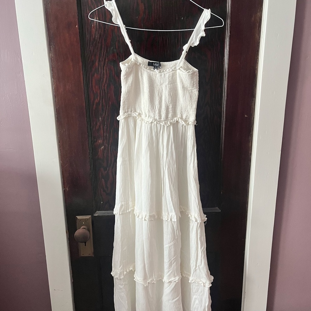 Lulu's Cream Maxi Dress with Ruffle Details